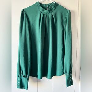 SHEIN Green Pleated Blouse with Buttoned Cuffs